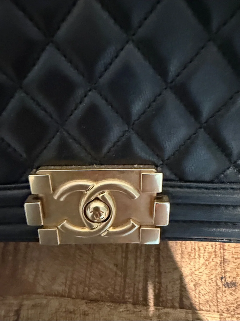 CHANEL Black Quilted Boy Flap Bag with Gold Hardware